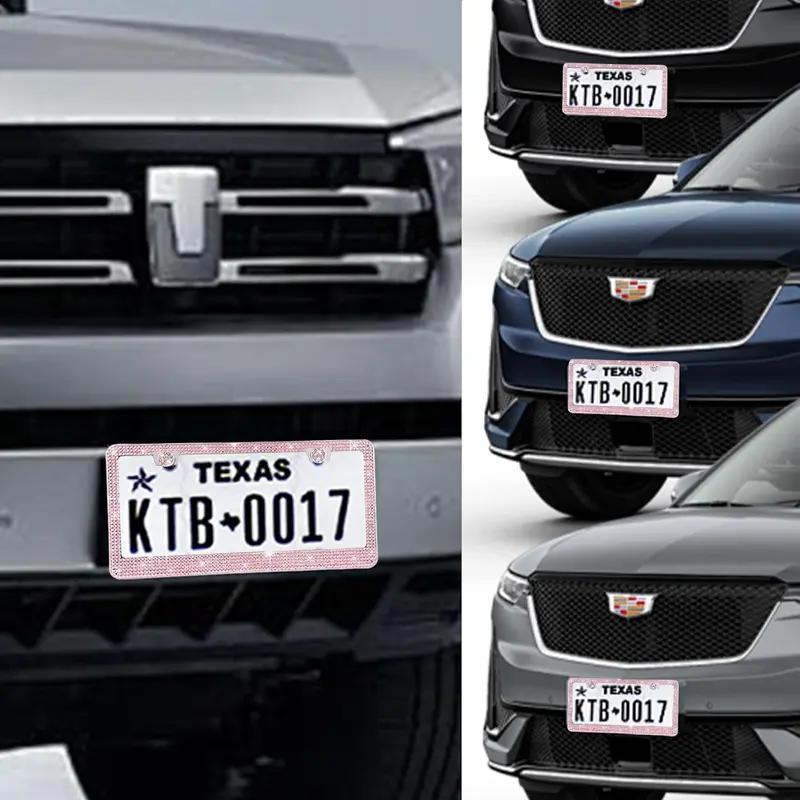 New Upgrade 2 Pack Bling License Plate Frames Premium Sparkly License Plate Frame for Women Durable Pink Bling Car Accessories