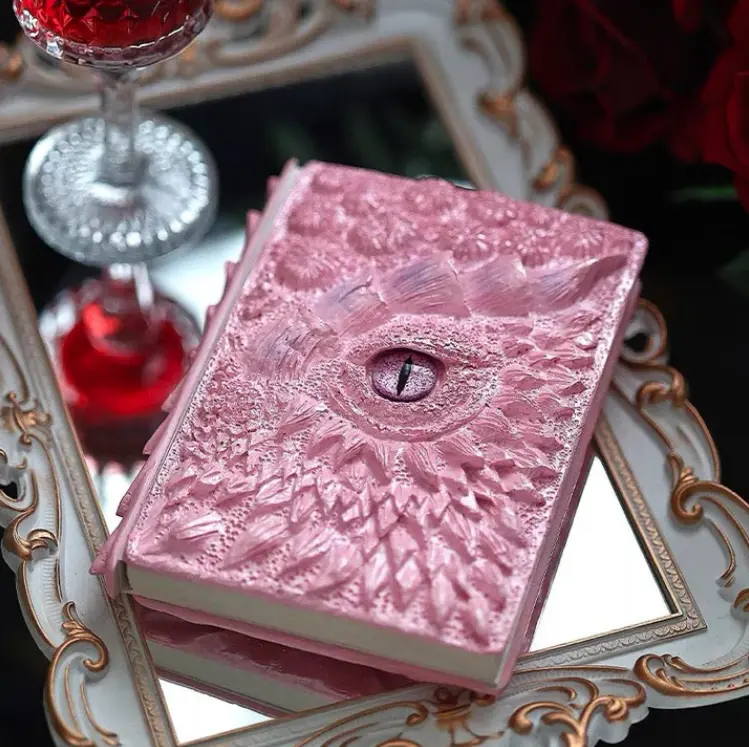 Pink 3D Handmade Dragon Eye Notebook with Replacement Pack Retro Dragon Eye Notebook Diary Crafts Handmade 3D Relief Dragon Diary High Quality Resin Crafts Desktop Decoration Gift