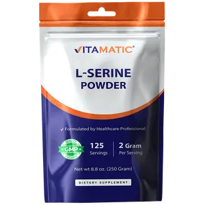 Vitamatic L-Serine Pure Powder 250 Gram - 2000 mg per Serving, 125 Servings, Unflavored, No Additives, Free of Soy, Eggs, Fish, and Artificial Ingredients