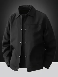 Men's Spring and Autumn Lightweight Casual Jacket - Simple Office Solid Color Light Business Style Collar Jacket, Button Front and Button Closure Design, Machine Washable, Polyester Fiber, Suitable for Daily Leisure, Work and Formal occasions