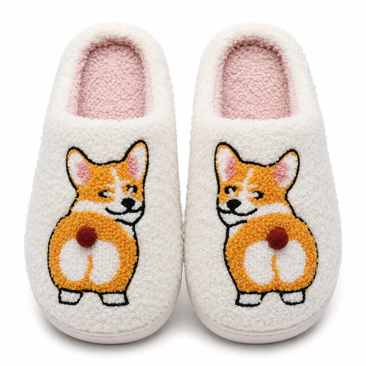 Women's Cute Corgi Animal Butt Fuzzy Slippers - Footwear, Warm Home Shoes, Indoor Wear, Below Ankle, Round Toe, Anti-Slip TPR Grip, Silent, Soft Cotton, Cozy Plush Fleece Lining, Slip On, Flexible, Casual, 8.5-9.5 Women/7-8 Men Kitchen House Shoes Gift