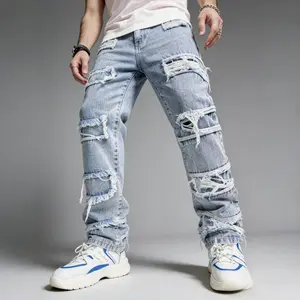 Edgy Ripped Men’s Baggy Pants, Distressed Straight-Leg Trousers for Street Style & Skatewear