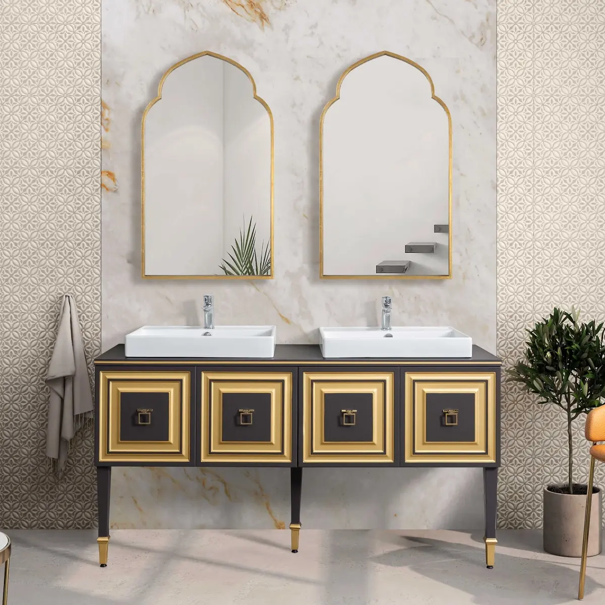 212 Main Classic Rectangle Gold Leaf Metal Frame Wall Mirror, 22x38x1 in - Wall-Mount Home Decor Accent Mirror with Moroccan Flair for Elegant Room Enhancement