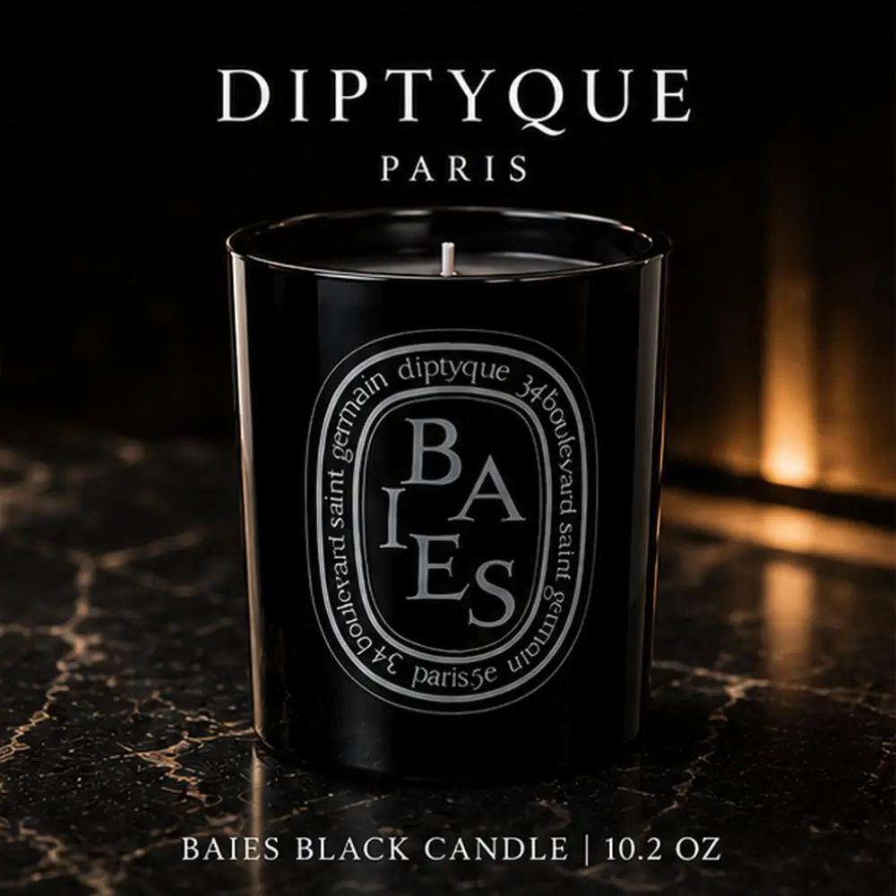 Diptyque Baies (Berries) Black Candle 10.2oz 300g - Luxury Scented Jar Candle with Rose & Blackcurrant Notes - Premium Aesthetic Home Decor & Aromatherapy Gift Decoration