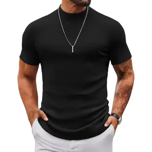 Mens Mock Turtleneck Sweater Short Sleeve Slim Fit Turtle Neck Sweaters Casual Basic Tee Ribbed Knit Pullover Tops Knitwear Menswear