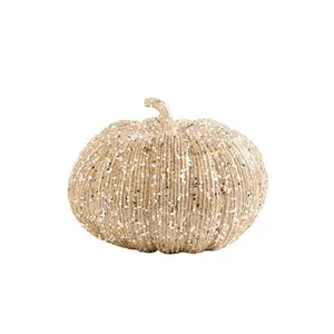 7 Inch Champagne Glitter Pumpkin Halloween Decoration