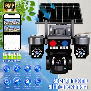 Waterproof Solar Powered 3 Lens Home Security Camera Two-Tone Alarm Motion Detection Surveillance Cam