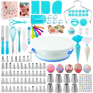 Cake Decorating Kit 356-Piece Turntable Squeezing Set with 100 Easy Wheels & Pastry Bags for Baking Enthusiasts Daily Home Baking Ornaments Decoration