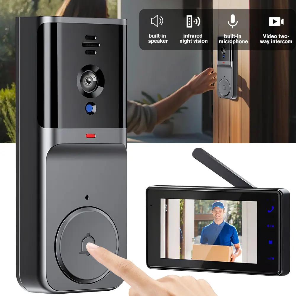 [DealsForYouDays] Wireless Video Doorbell, 2.4G Private Link (No WiFi), 4.3" IPS Screen, 2-Way Audio, IR Night Vision, Auto Snapshot, 128G Max SD Card Support, MJEPG Format, 800mAh Battery, 1-Click Pairing, Easy Installation Home Security Device