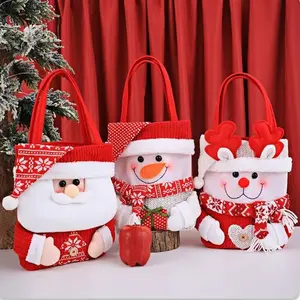 Christmas Gift Bags, 3-Piece Set with Santa, Snowman & Reindeer Designs, Festive Candy & Apple Storage, Shell Hat Closure Design