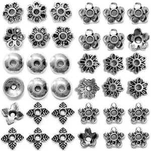 Sparkling Charms Antique Spacer Bead Caps – Mixed Bali & Tibetan Style Metal End Caps for Jewelry Making, Fits 8–14mm Beads, Silver Finish for Bracelets Necklaces Earrings DIY Crafts (Silver, 600pcs)