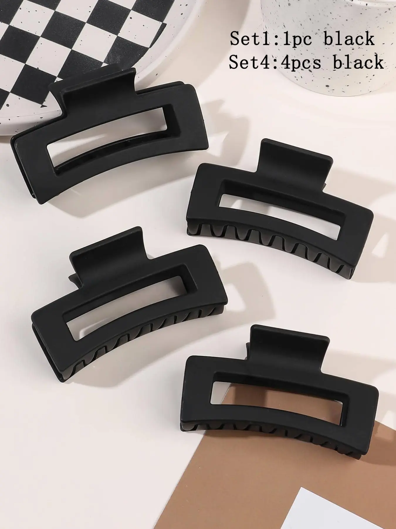 4pcs or Women's black square plastic claw hair clips, elegant design, fashionable and versatile, suitable for daily hair styling, bathing, cleaning, all seasons and outdoor activities, Ponytail Claw Clip, Claw Clip Pack