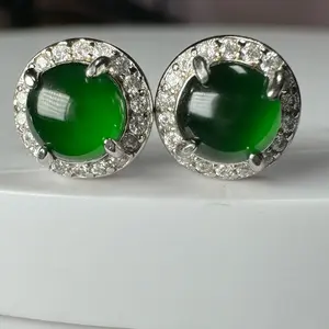 Translucent, grade A, vivid green, natural Jadeite stud earrings. Set in sterling silver. Guatemala jade earrings, minimalist earring