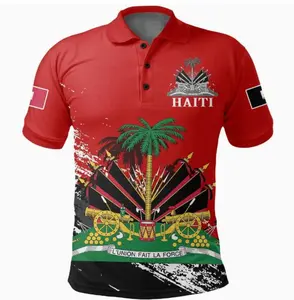 Men's 3D Print Short Sleeve Casual Polo T-Shirt - New Arrival Top with Haiti National Flag Coat of Arms Graphic