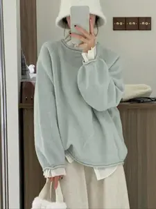 Women's Casual Ivory Knitted Pullover Sweater, Lightweight Cropped Knit Top for Spring & Autumn, Comfortable Everyday Wear