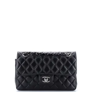 Pre-owned CHANEL Leather Shoulder Bags Classic Double Flap Bag Quilted Iridescent Caviar Small by Rebag