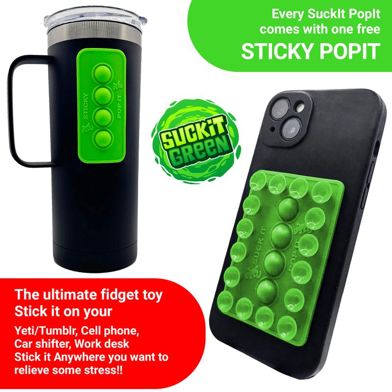 Suck it Pop it - Silicone Suction Phone Mount with integrated bubble pop it fidget toy - Phone accessory for influencers and fidgeters