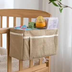 Canvas Baby Crib Organizer Bed Hanging Storage Bag for Baby Essentials Multipurpose Baby Bed Organizer Hanging Diaper Toy Tissue