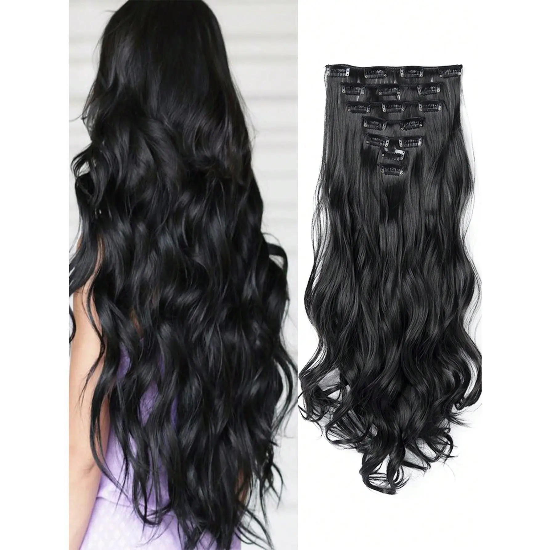 18-30Inch Daily Curly Hair Extensions For Women!7Pcs  Black Natural Style, Instant Glam & Full Volume