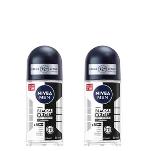 Nivea For Men Invisible Deodorant Roll On 50ml x 2 Pack - 48 Hours Black & White Body Hygiene Products