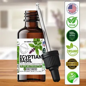 Organic Egyptian Basil Tincture Get Green Human Herbal Liquid Supplement 60000mg for Stress Relief and Immune Support with Basil Extract