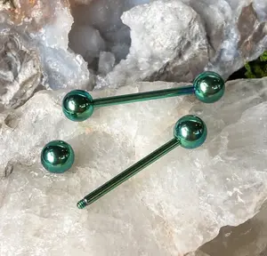 PAIR Green Titanium Nipple Barbells Tongue Rings 14g - choose your length