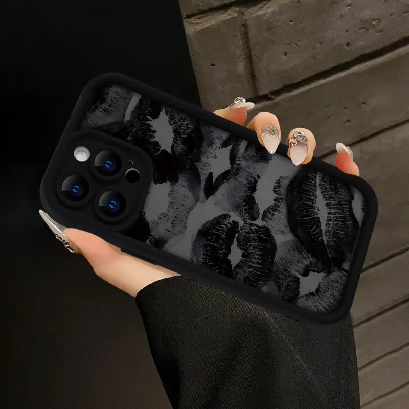 Black Lip Print - TPU Phone Case, Printed Design, Shockproof And Drop-Resistant, Suitable As a Birthday Or Holiday Gift for Both Men And Women, Compatible with Iphone 16, 15, 14, 13, 12, 11, XS, X, Plus, Pro Max And More.
