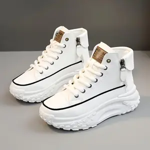 Women’s trendy platform sneakers—lace-up high-top skate shoes with a side zipper; comfortable height-boosting sports shoes available in plus sizes