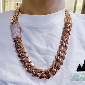 316L Stainless Steel Miami Curb Chain Nekclace Or Bracelet 14mm Rose Gold Plated Miami Cuban Link Chain  For  Hip Hop Jewelry For Men Jewelry
