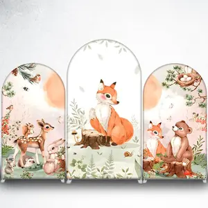 Cute Woodland Fox Arch Backdrop Cover for Forest Theme Baby Shower and Birthday