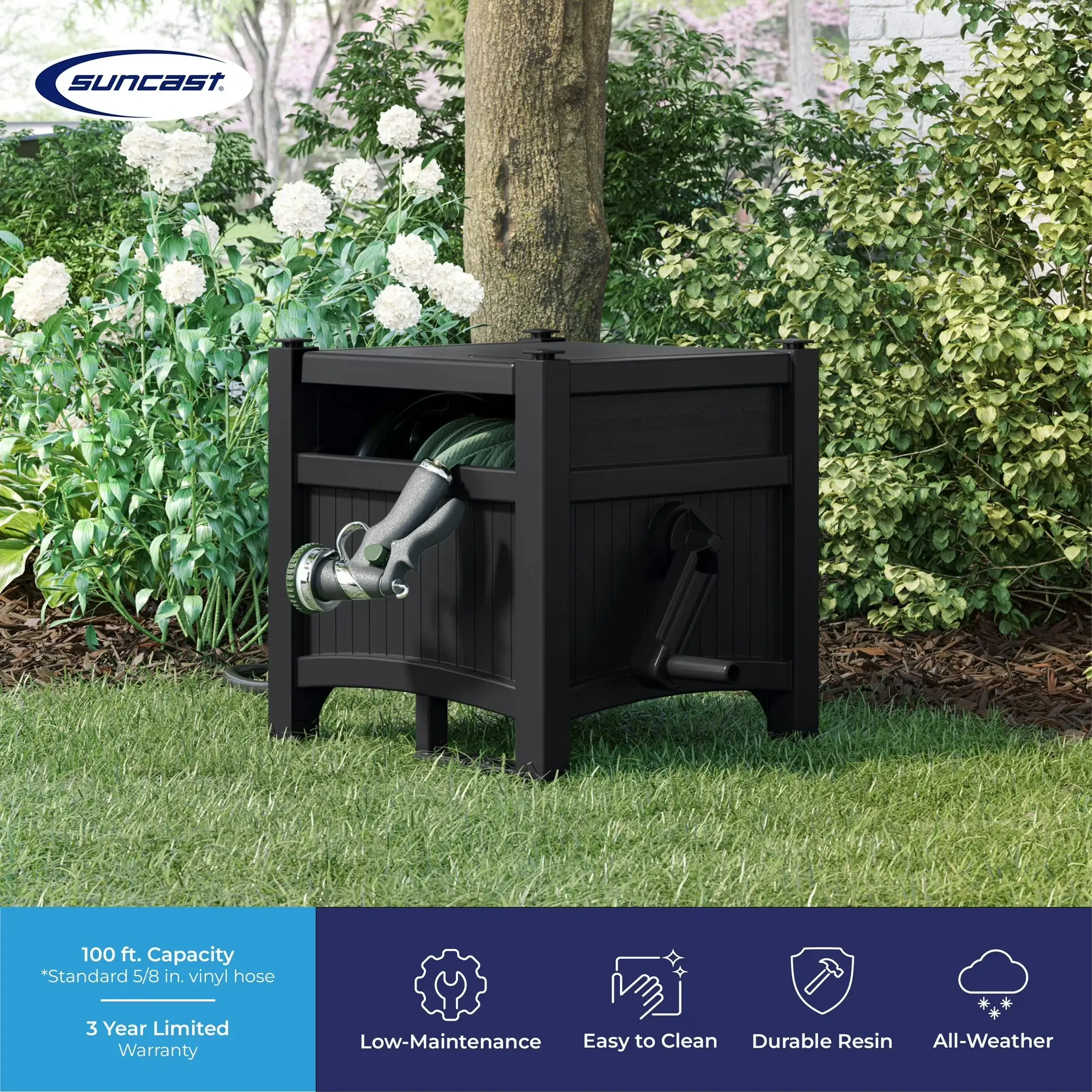 Suncast 100FT Hose Hideaway Durable Resin Hose Reel Storage