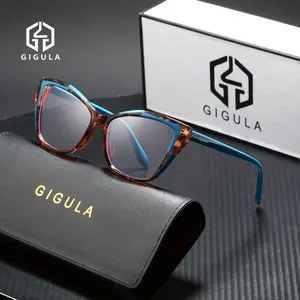 GIGULA Cat Eye Double Color Leopard Print Reading Glasses - Metal Hinge - Fatigue Blocking, with High-end Leather Magnetic Soft, Kowal Set, Unisex, Preppy Style Appearance, Advanced Gift Choice