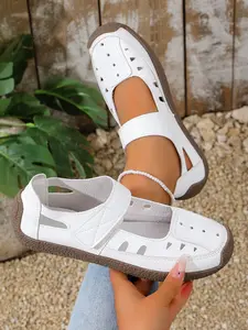 Elegant Women's Soft PU Leather Casual Summer Sandals, Closed Toe Design, Vintage Anti-Slip Beach Shoes, High-Quality Comfortable Footwear