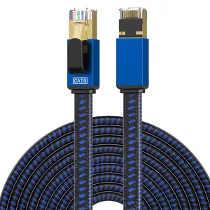5FT High Speed Cat8 Ethernet Cable Nylon Braided SSTP Shielded Flat LAN Network Cable with RJ45 Connectors for PC