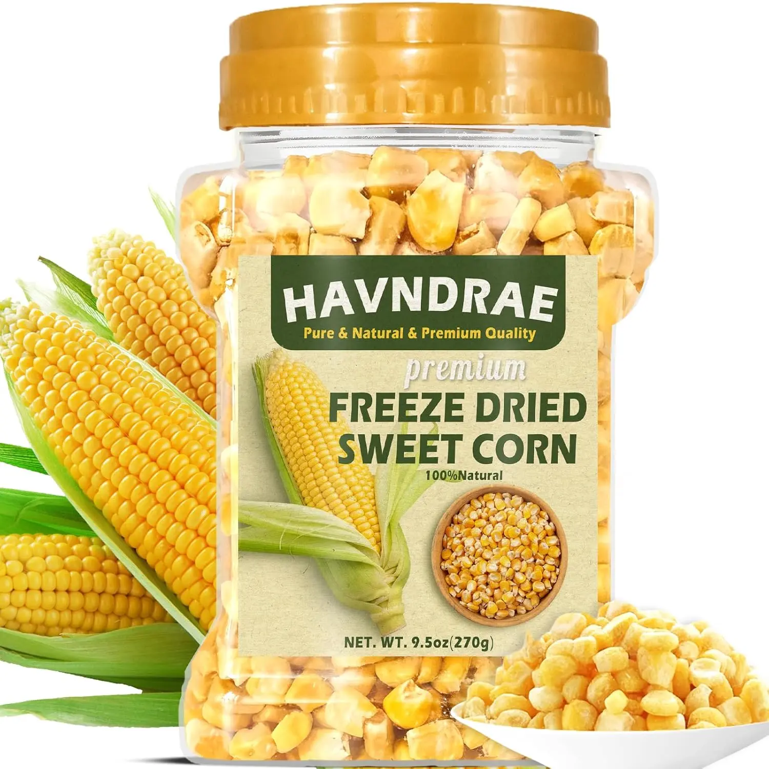 9.5oz Freeze Dried Sweet Corn Kernels – Super Sweet Dehydrated Yellow Corn, Single-Ingredient Vegan Dried Vegetable for Salad, Soup, perfect for Everyday Meals and Camping