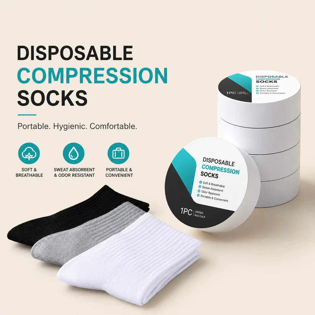 Men's & Women's Disposable Compressed Cotton Socks - 10 Pairs, Stretch, Seamless, Elastic, Breathable, Portable for Travel, Gym