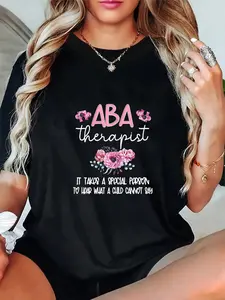 100% Cotton ABA Therapist Flower Applied Behavior Analysis ABA Therapy T-Shirt Casual Short Sleeve Shirt