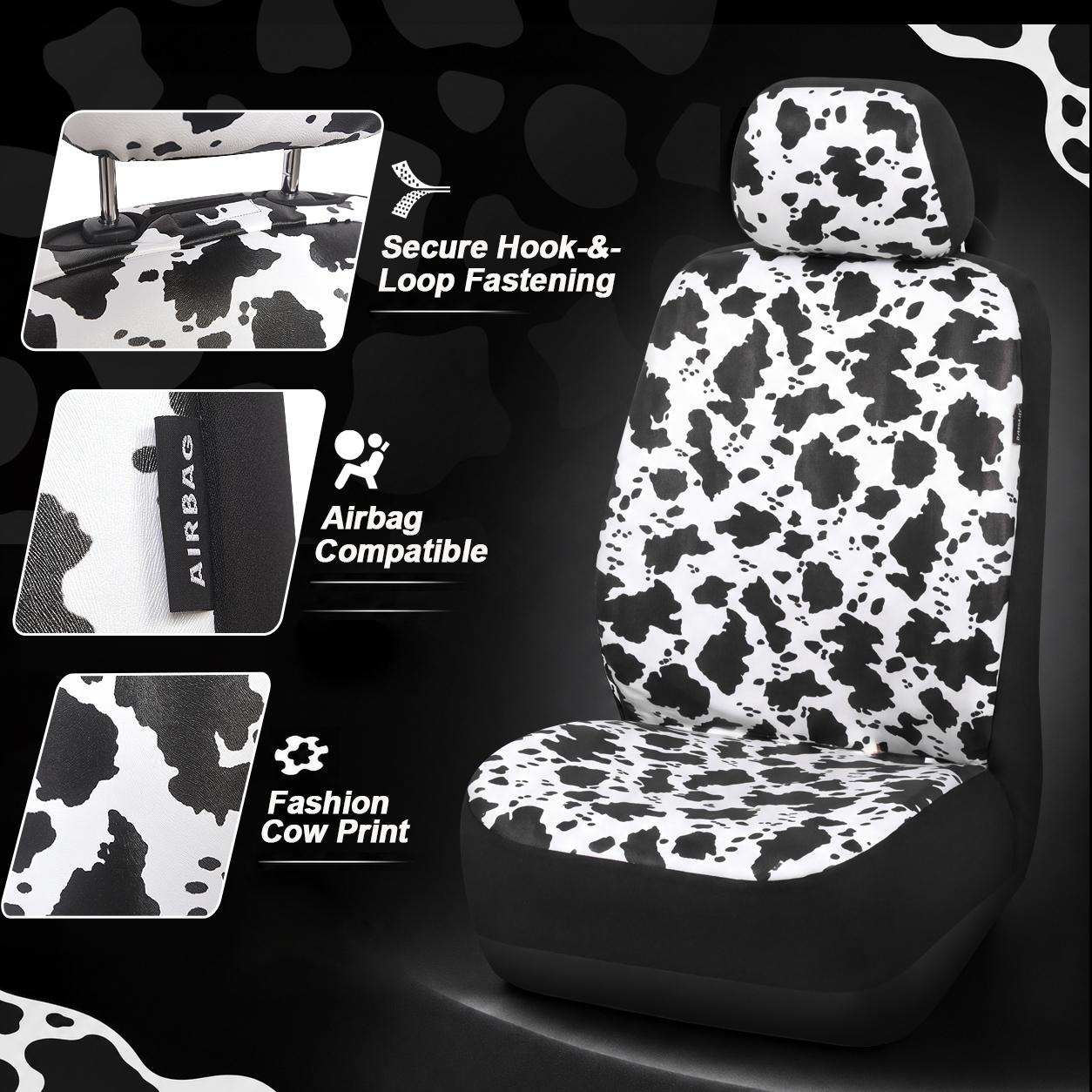 Cow Print Car Seat Covers Full Set, 11PCS Cute Cow Pattern Car Accessories Kit with Steering Wheel Cover, Seat Belt Pads & Floor Mats, Universal Fit for Cars SUVs Trucks