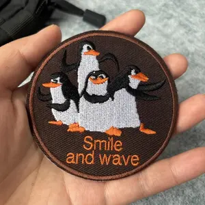 Smile and Wave Penguin Tactical Patch on Cloth Funny Embroidery Hook&Loop Patch Armband Military Morale Badge Backpack Stickers