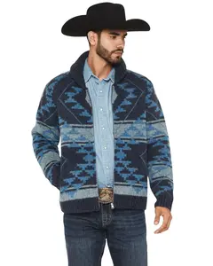 Cody James Men's Men'S Carson Southwestern Print Full Zip Wool Sweater - Cjho25sw2-Nvy
