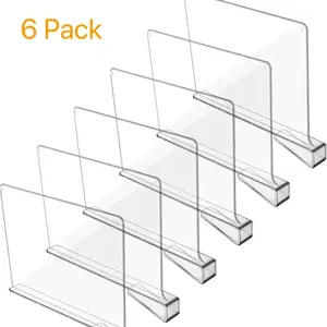 6-pack transparent freestanding dividers for zoned organization—keeps bedrooms tidy with clothing and bags, kitchens neat, and allows book placement. Multi-purpose design that easily organizes home spaces across multiple settings.