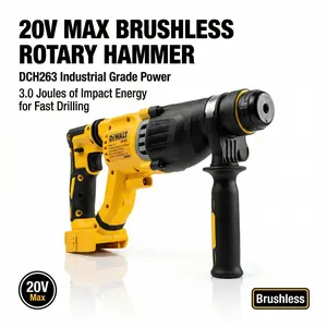 DeWalt DCH263 20V Brushless Rotary Hammer Drill for Concrete and Masonry with 3.0J Impact Power Household Cordless Tool Set Pack Battery Replacement Lithium M18 Wrench High