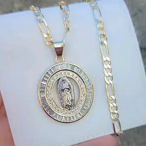 14k Gold plated virgencita with zirconia