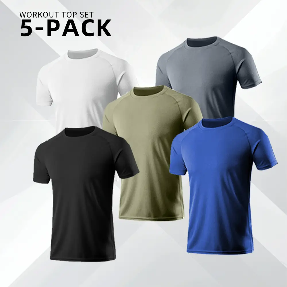 5 Pack Men's Summer Short-sleeved T-shirts, Spring Fashionable Crewneck Streetwear, Comfortable Quick-drying Breathable High Elastic Campus Tee Tops,