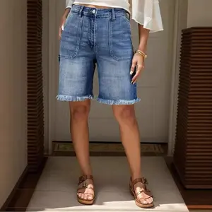 Women's High Waist Denim Shorts, Stretchy SlimFit Casual Pants, Comfortable Washed Light BlueJeans for Vacation Commute Streetwear