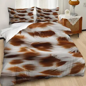 Luxury Brown and White Patterned Duvet Cover Set, Soft Fluffy Faux Fur Bedding Set, Cozy and Stylish for a Warm Bedroom Makeover, Perfect for a Unique Home Decor Experience, Includes 1 or 2 Pillowcase - No filling/Zipper Closure