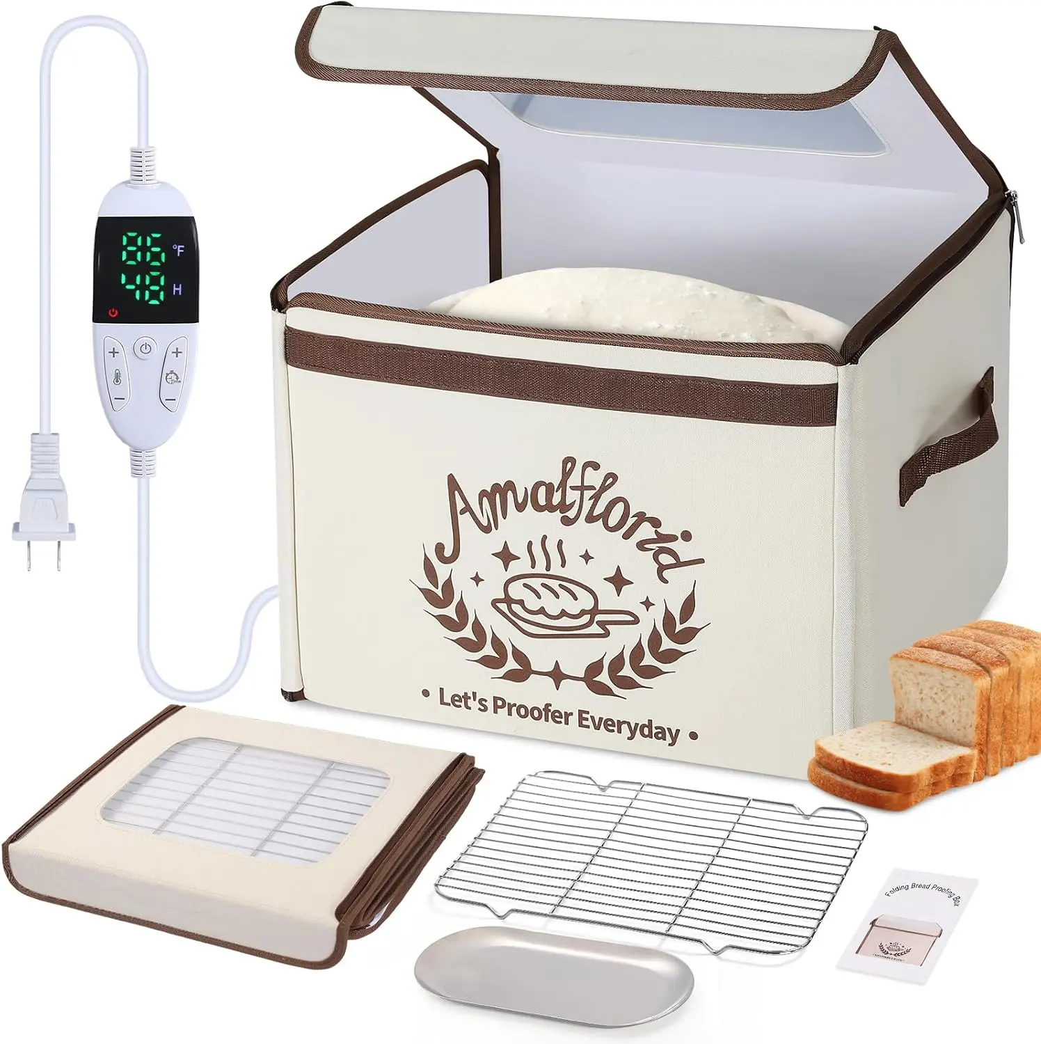 Folding Bread Proofing Box, Dough Proofer with 68-131℉ Temp Control & 99H Timer, Proofing Box for Sourdough, Bread, Yogurt, Kombucha, Space-Saving & 6-Layer Fabric