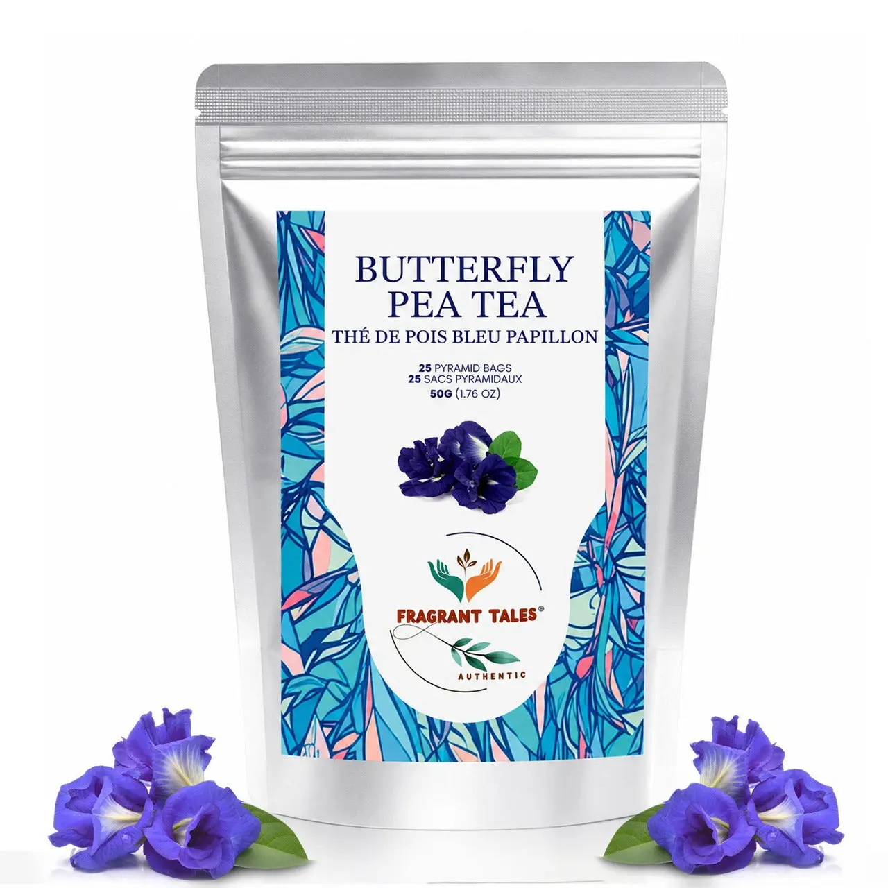 FRAGRANT TALES BLUE TEA - Butterfly Pea Tea, 50g, 25 Pyramid Bags, Natural Herbal Tea, Caffeine Free, Preservative Free
