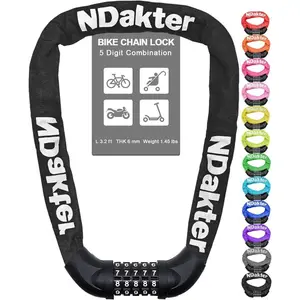 Bike Lock, 5 Digit Combination Heavy Duty Anti Theft Bicycle Chain Lock, 2.62/3.2/4.27/5/6Ft Long, High Security Resettable, Suitable for Bike, Scooter, Door, Gate, Fence-4/6mm Thick