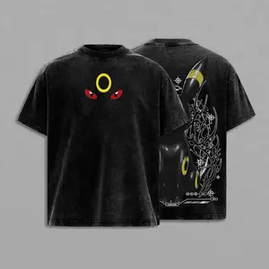 Men's Pocket Monsters Umbreon Vintage Oversized Anime Manga Acid Ed Heavyweight Cotton T-Shirt, Casual Round Neck Short-Sleeve Streetwear Tee for Fans, Ultra Comfy Relaxed Everyday Top